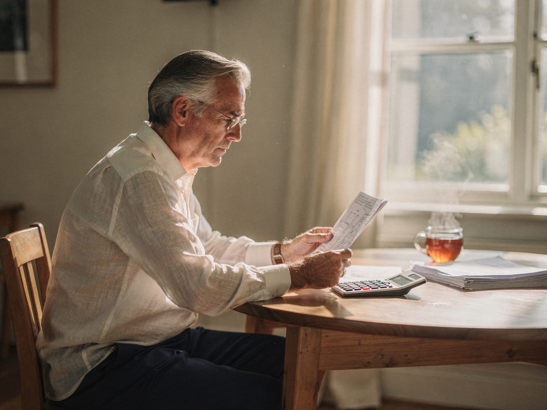 A man reviewing a statement at home
